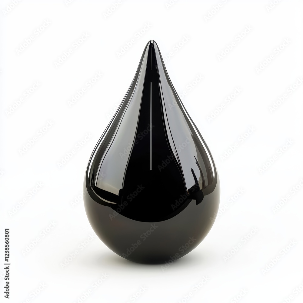 Black Crude Oil Droplet, Thick and Glossy, Reflecting Light, Isolated on White Background Black Crude Oil Droplet, Thick and Glossy, Reflecting Light, Isolated on White Background