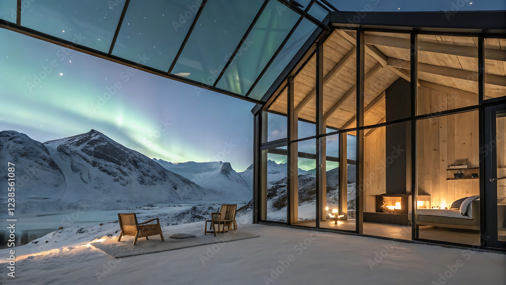 Hyper-Modern Glass Cabin in Arctic with Northern Lights & Fireplace Hyper-Modern Glass Cabin in Arctic with Northern Lights & Fireplace