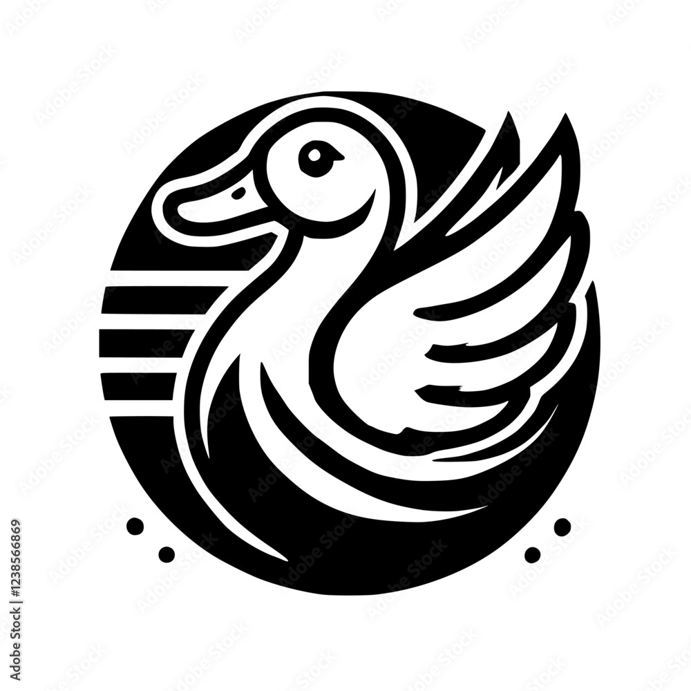 Obraz premium Monochrome Duck Illustration: A Minimalist Bird Design. Perfect for logos, branding, and graphic design projects. Clean lines and a stylish aesthetic.