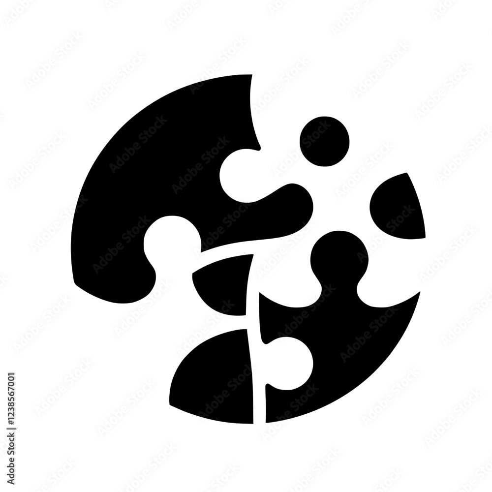 Abstract Puzzle Pieces: Teamwork, Unity, and Problem-Solving Concept. Black and White Graphic Design. Creative Symbol for Business, Logic, and Strategy.