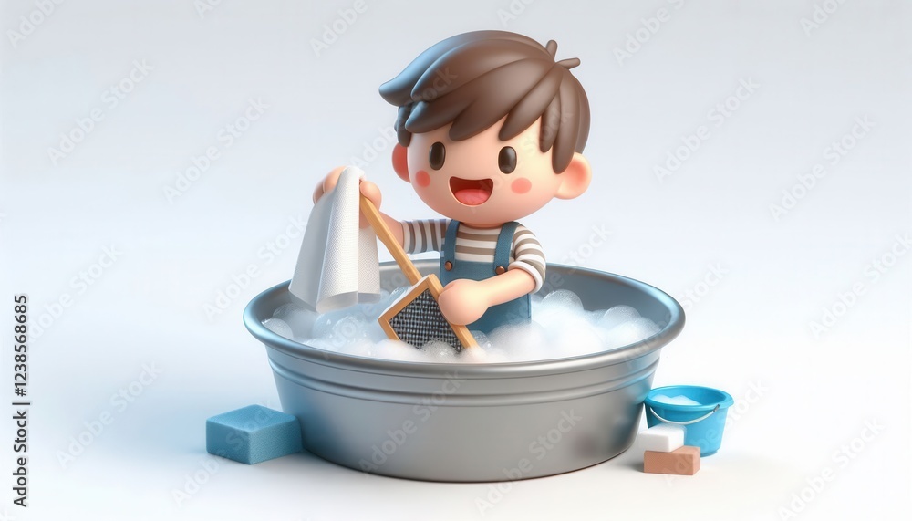 Child playing with soap bubbles in a bath indoor setting 3d illustration joyful mood Child playing with soap bubbles in a bath indoor setting 3d illustration joyful mood