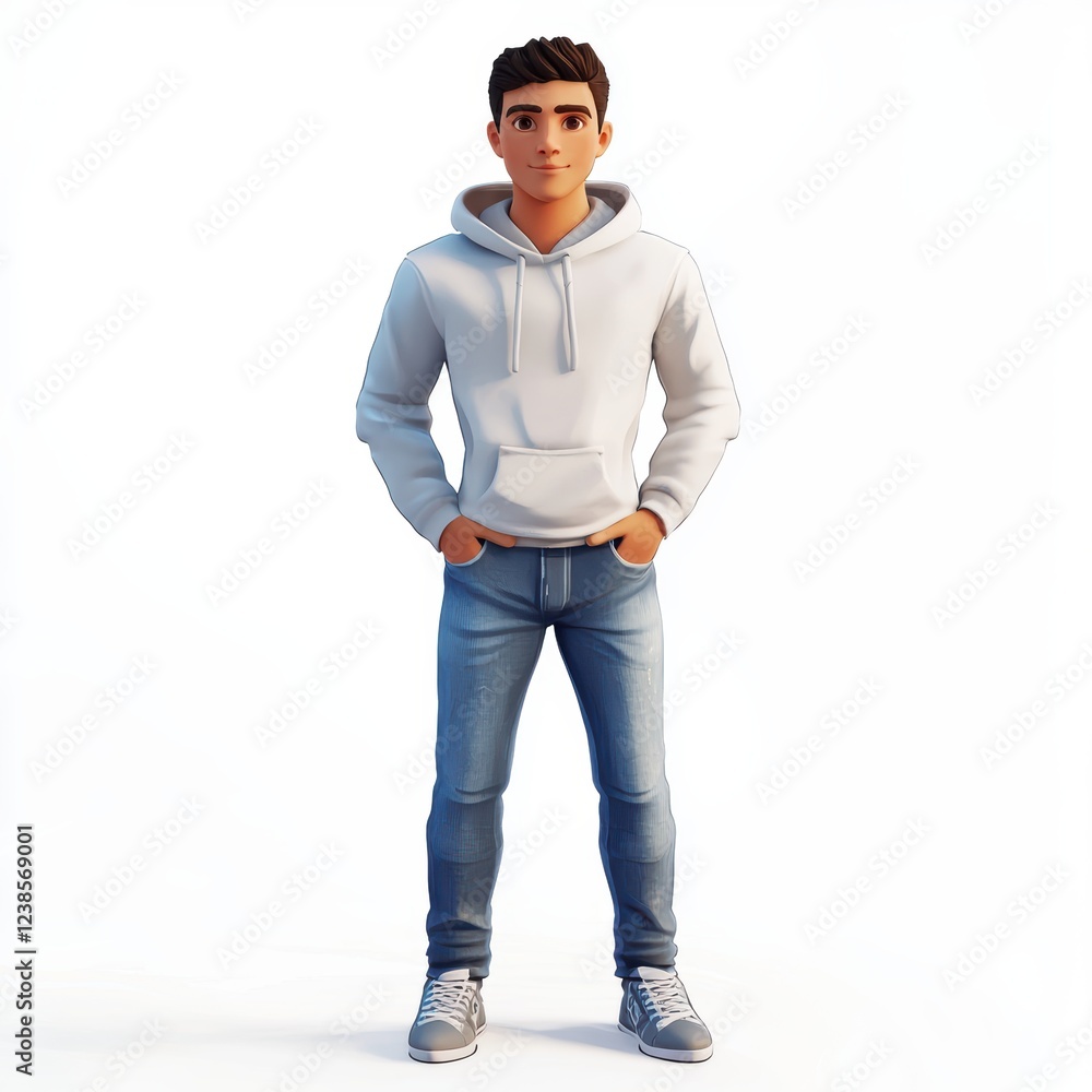 Casual young man in jeans and a hoodie, symbolizing a relaxed urban style, isolated on white background Casual young man in jeans and a hoodie, symbolizing a relaxed urban style, isolated on white background