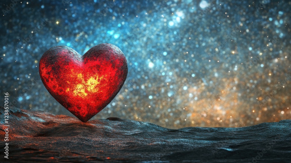 Fototapeta premium Glowing Heart Against Cosmic Background with Stars and Colors