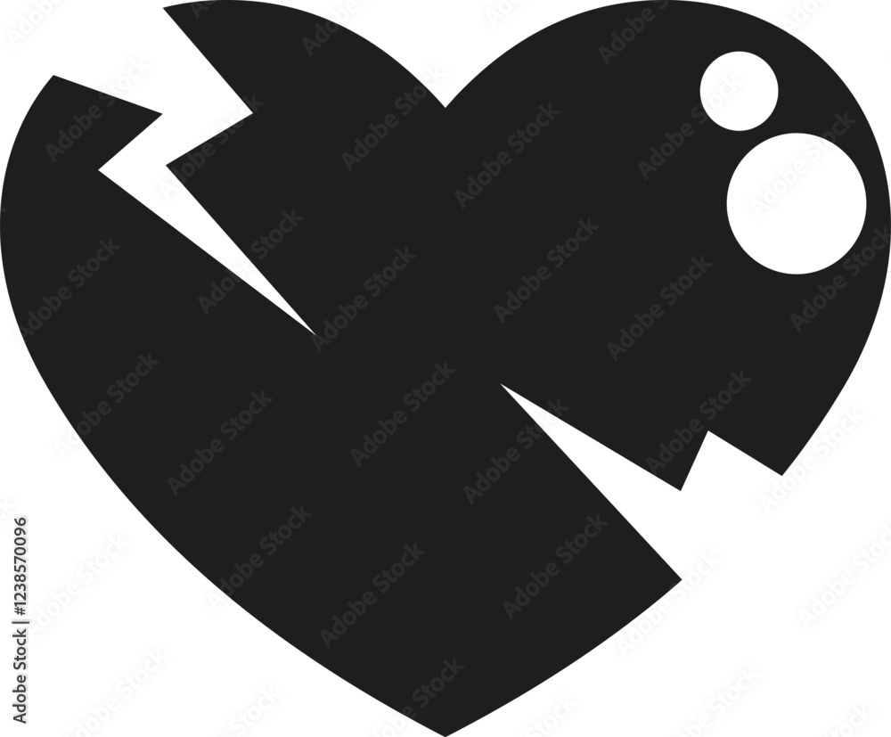 Black broken heart representing sadness, loss, and heartbreak, conveying emotional pain and distress