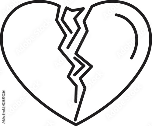 Line drawing of a broken heart representing a breakup, divorce, or loss of a loved one