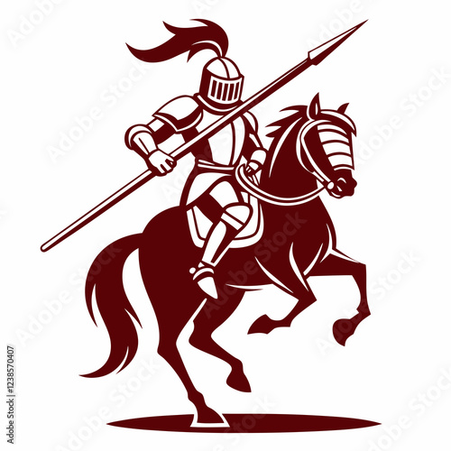 Brave Knight on Horseback with Spear, Displaying Power and Determination