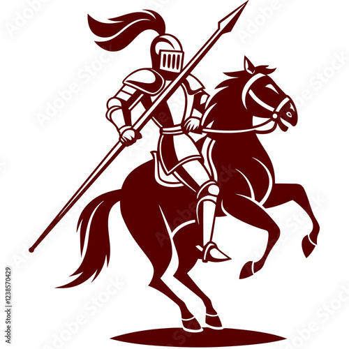 Brave Knight on Horseback with Spear, Displaying Power and Determination