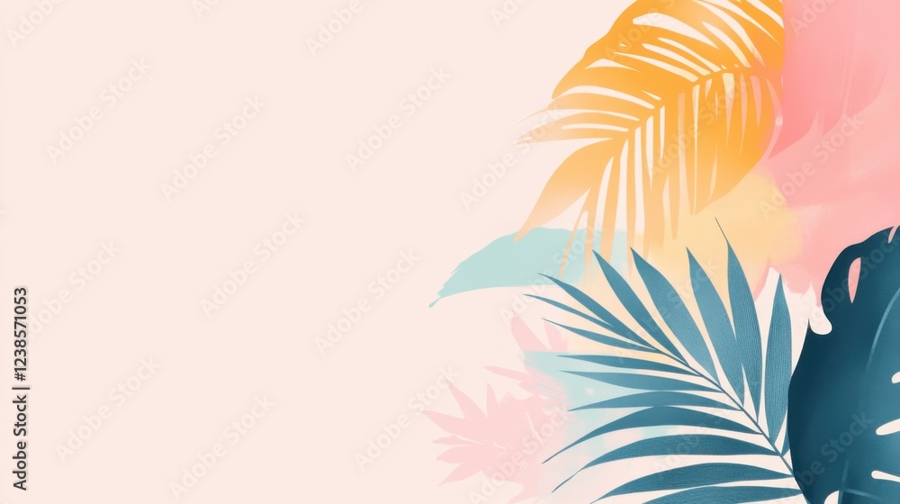 custom made wallpaper toronto digitalTropical Leaf Abstract Art with Soft Pastel Background and Colors