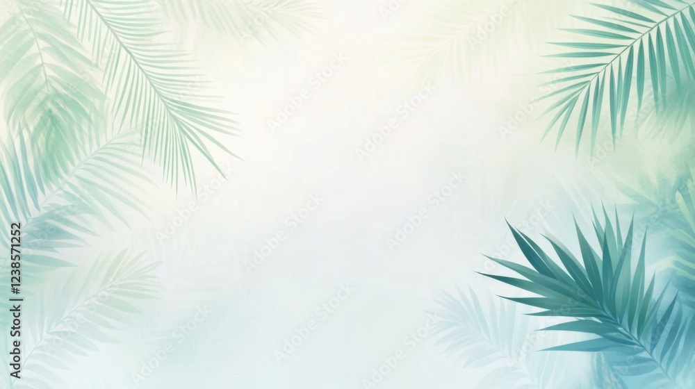Soft Light Tropical Background with Lush Green Palm Leaves Soft Light Tropical Background with Lush Green Palm Leaves