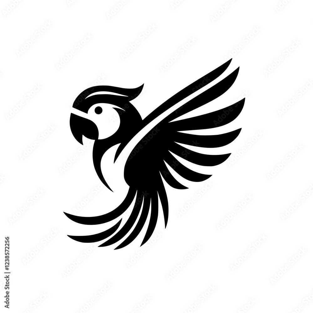 Fototapeta premium Elegant Black and White Parrot Logo Design: A Stunning Avian Symbol
