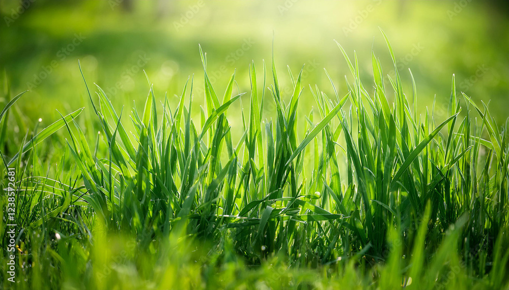 Obraz premium juicy spring inexperienced grass within the daylight close up