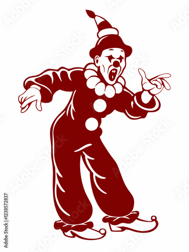 Scary Clown with Wild Expression, Bright Costume, and Disturbing Makeup