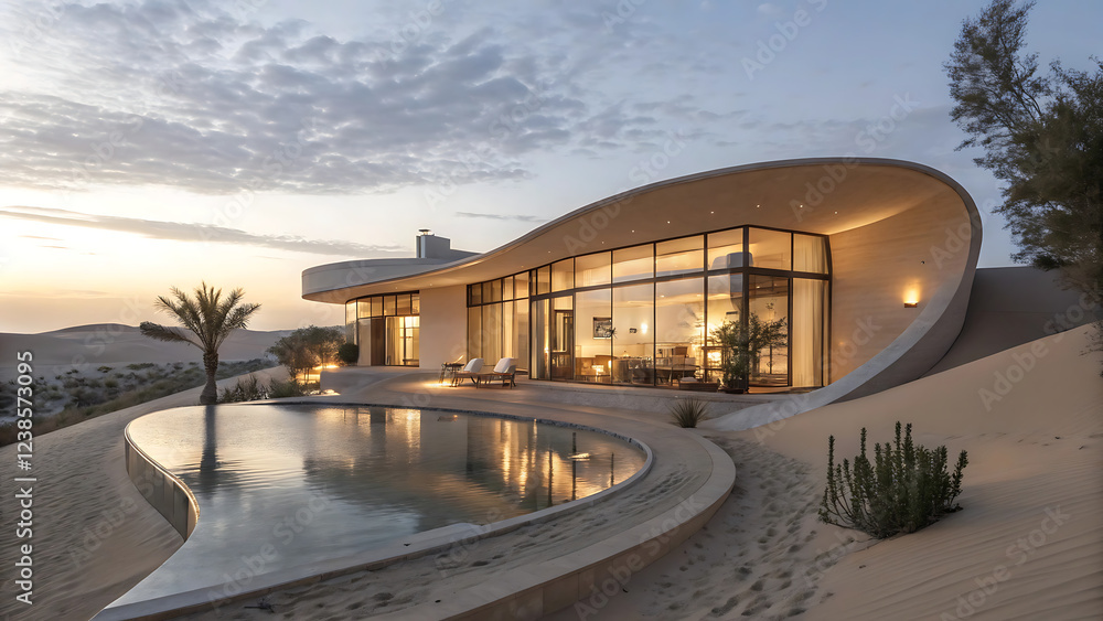 Minimalist Luxury Villa in Desert with Infinity Pool and Golden Dunes Minimalist Luxury Villa in Desert with Infinity Pool and Golden Dunes