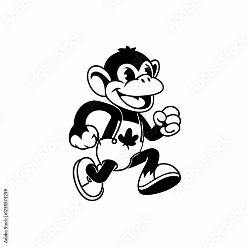 Playful Cartoon Monkey with Canadian Flag Shirt Running Cheerfully