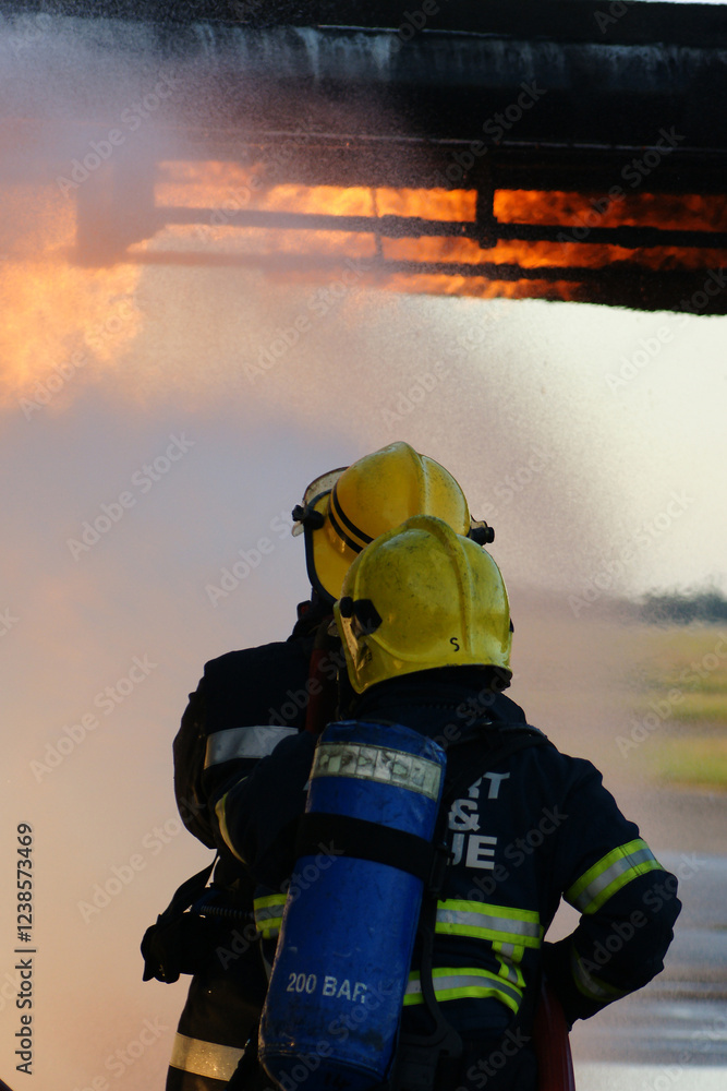 Naklejka premium Aircraft fire, Air crash at airport