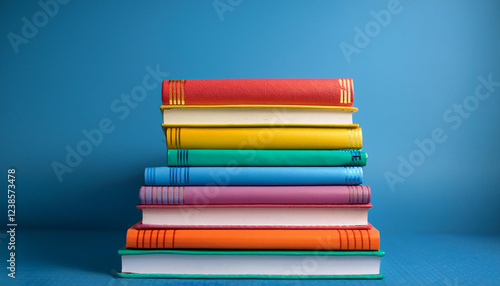a close up shot of a stack of textbooks with colourful covers arranged neatly against a stable blue backdrop symbolizing the excitement of getting to know v 6 zero photograph 2 ban me