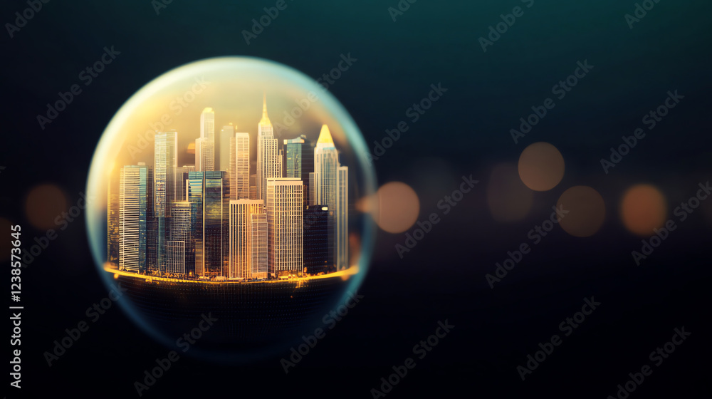 A futuristic city encapsulated in a glowing sphere A futuristic city encapsulated in a glowing sphere