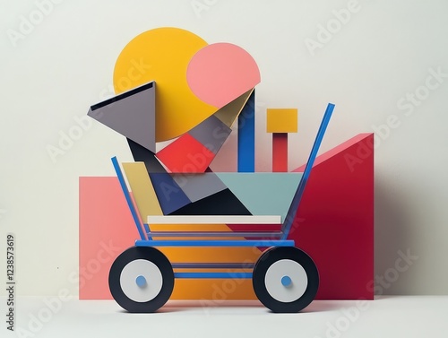 A whimsical mix of shapes creating a cart icon photo