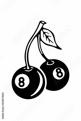 Cherries with 8 Ball Design, Featuring Glossy Fruit and Bold Number