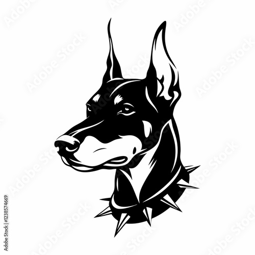 Doberman Dog with Spiked Collar, Fierce and Strong Expression