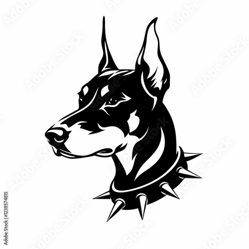 oberman Dog with Spiked Collar, Fierce and Strong Expression