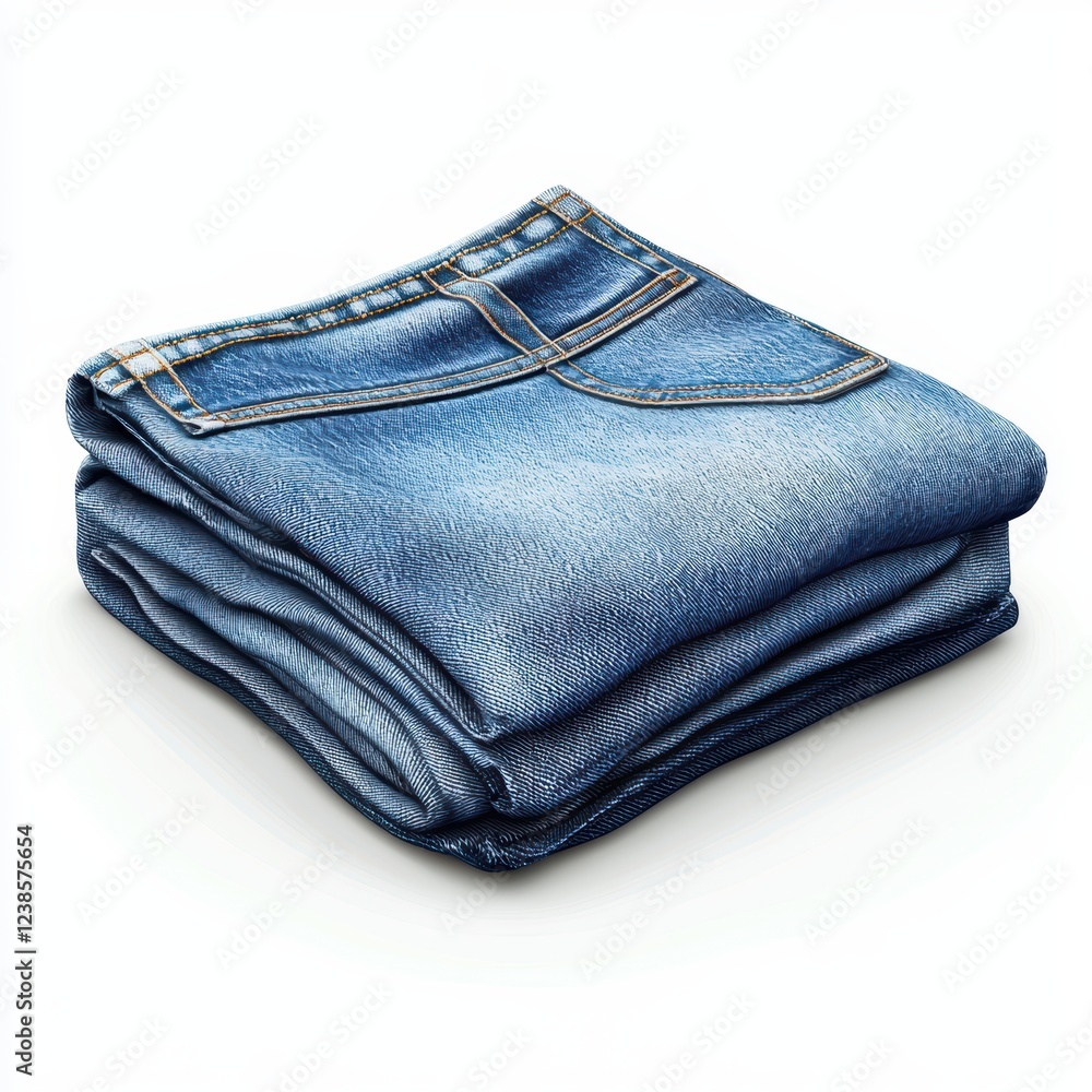 Classic denim jeans folded neatly, isolated on white background Classic denim jeans folded neatly, isolated on white background