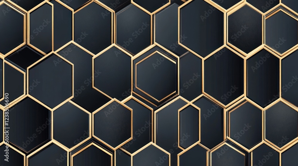 Abstract dark hexagon pattern with gold lines. Abstract dark hexagon pattern with gold lines.