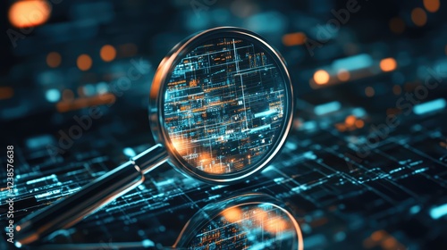 Magnifying glass over search icon for exploration