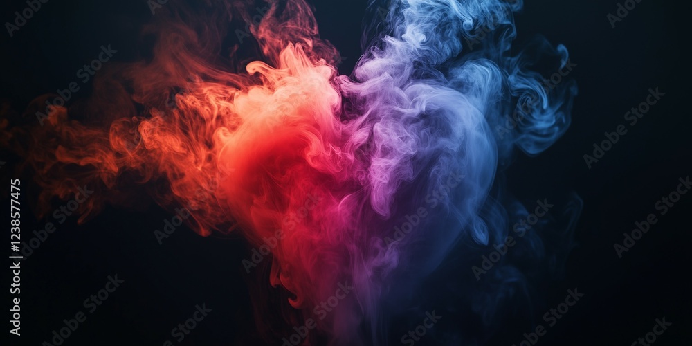 Abstract heart-shaped design with colorful smoke on a black background Abstract heart-shaped design with colorful smoke on a black background