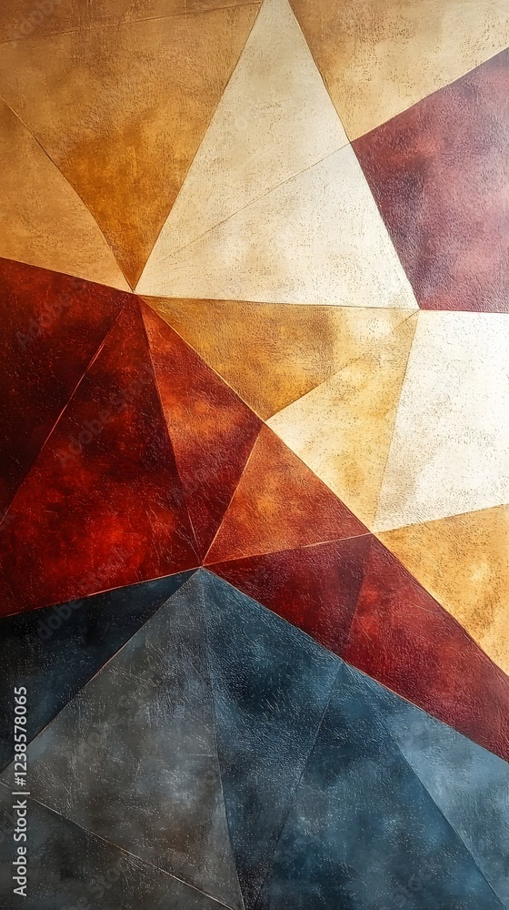Geometric abstract art in warm and cool tones. Triangles create a textured, visually appealing composition. Geometric abstract art in warm and cool tones. Triangles create a textured, visually appealing composition.