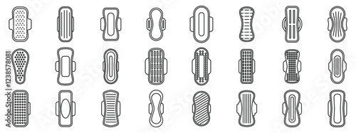 Sanitary napkins icons set. Set of sanitary pads icons representing various types of feminine hygiene products for menstrual cycle management