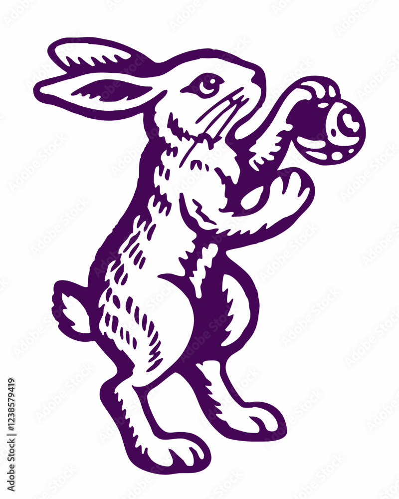 Fototapeta premium cute rabbit standing artwork outline vintage style