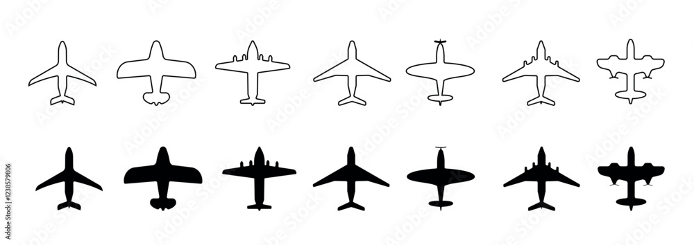 Set of airplane icons in flat style. Vector illustration. Set of airplane icons in flat style. Vector illustration.