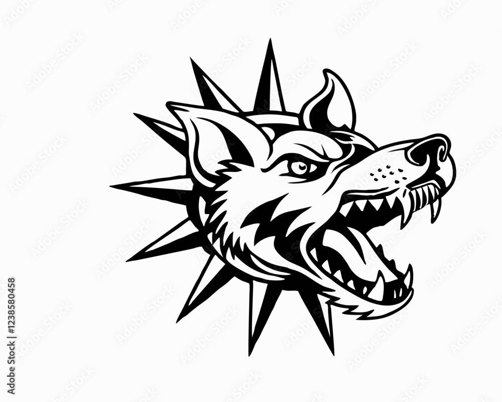 Obraz premium Aggressive Dog with Spiked Collar and Fierce Expression, Ready to Attack