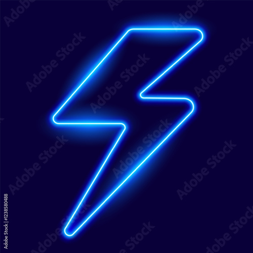 Neon lightning bolt, glowing sign, isolated, vector illustration.