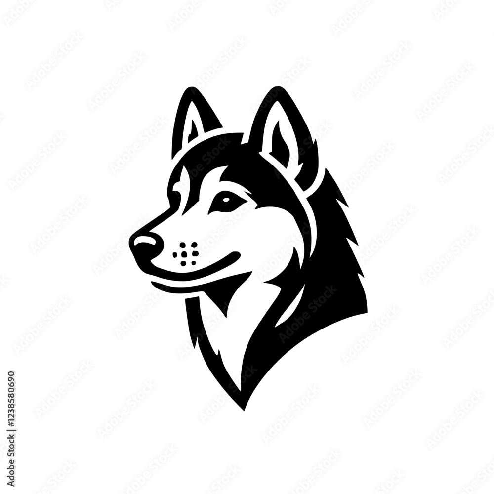 Husky Dog Portrait: Black and White Canine Vector Graphic Husky Dog Portrait: Black and White Canine Vector Graphic