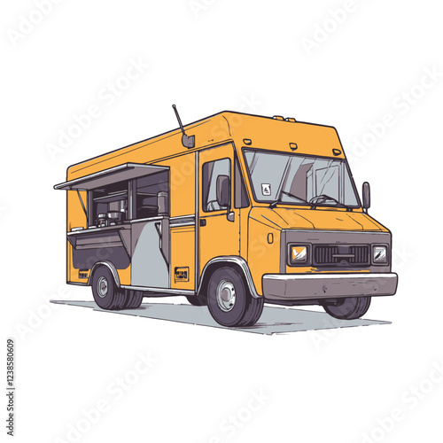 Vector cartoon food truck clip art white background