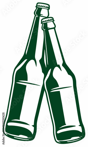 Two Green Beer Bottles Clinking Together in Celebration or Cheers