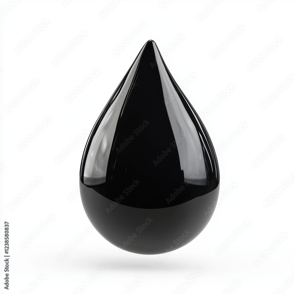 Black Crude Oil Droplet, Thick and Glossy, Reflecting Light, Isolated on White Background Black Crude Oil Droplet, Thick and Glossy, Reflecting Light, Isolated on White Background