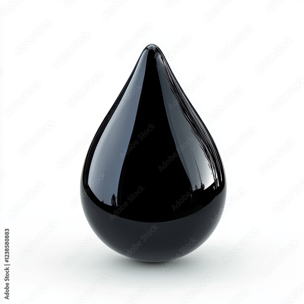 Black Crude Oil Droplet, Thick and Glossy, Reflecting Light, Isolated on White Background Black Crude Oil Droplet, Thick and Glossy, Reflecting Light, Isolated on White Background
