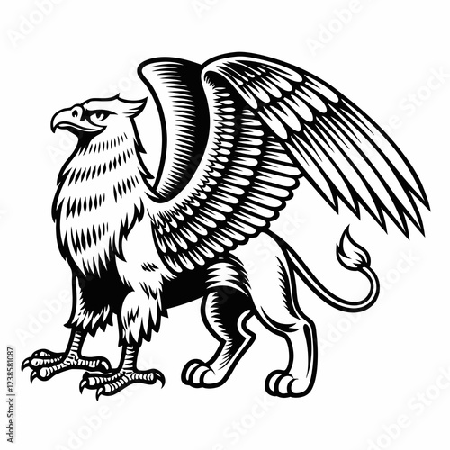 Detailed Griffin Illustration with Majestic Wings, Sharp Talons, and Noble Stance