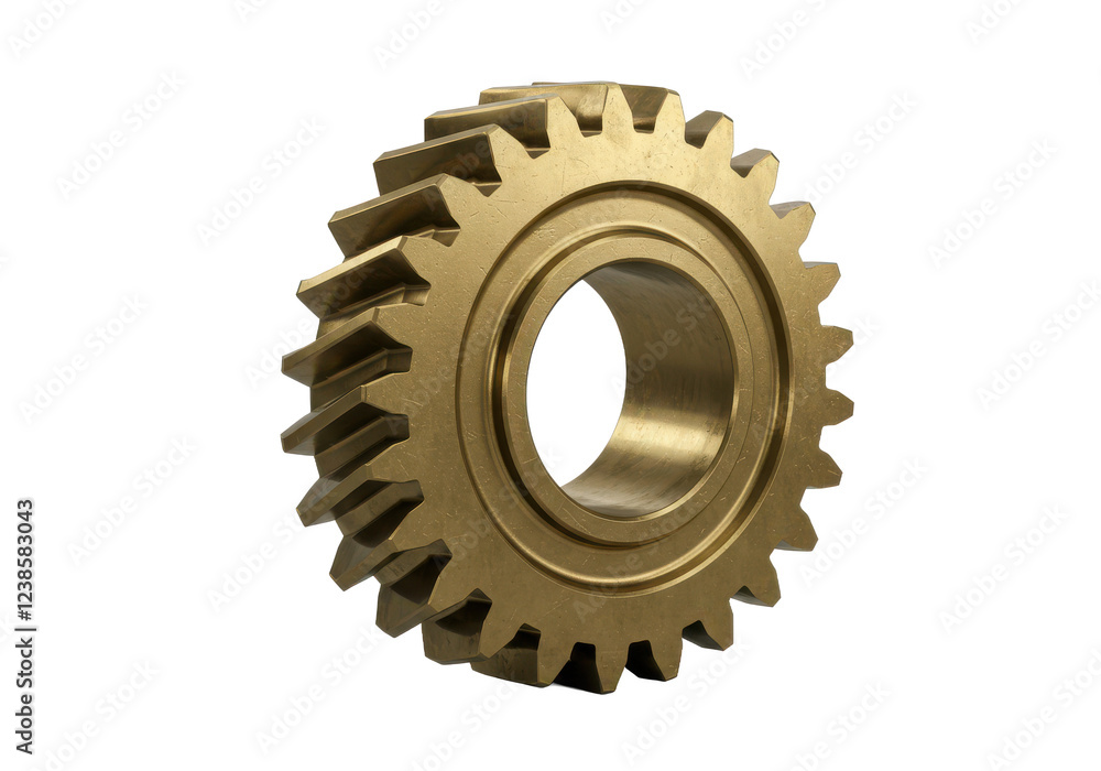 Brass gear isolated on white background, no depth of field, sharp.