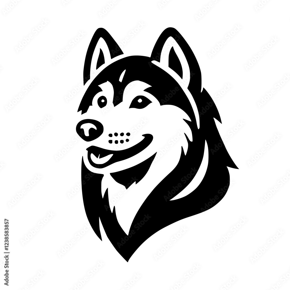 Majestic Husky Dog Portrait: Black and White Vector Graphic Majestic Husky Dog Portrait: Black and White Vector Graphic