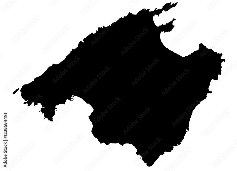 Vector illustration of Mallorca island in Spain, black and white contour