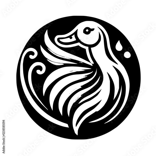 Elegant Monochrome Duck Illustration: A Stylish Bird Design in Black and White. Perfect for nature lovers and graphic designers seeking a sophisticated symbol or logo.