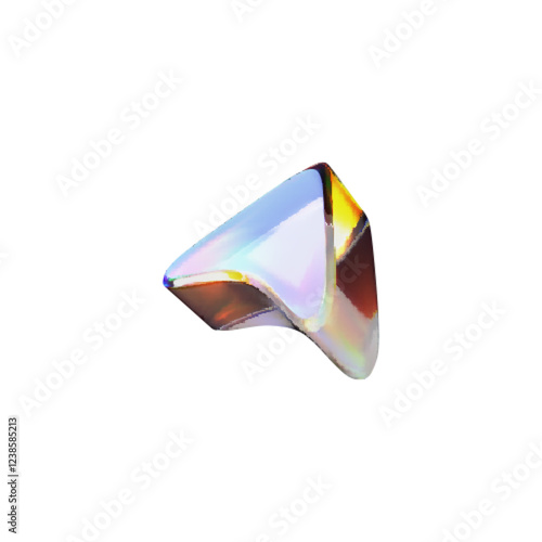 3D glass arrowhead icon with refraction holographic effect, vector transparent glass cursor pointing up right diagonal