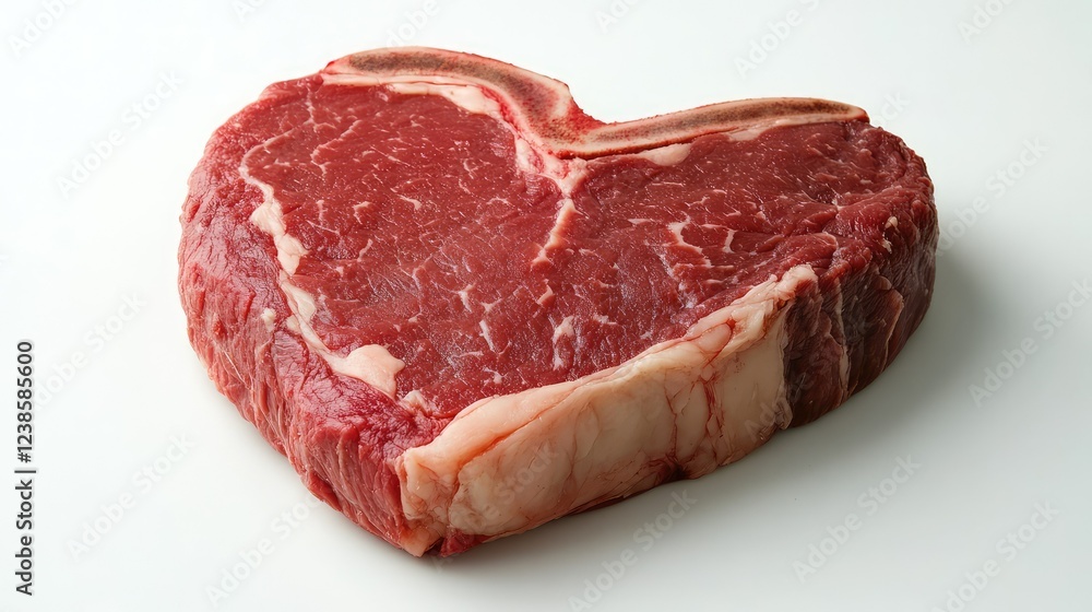 Heart-Shaped Raw Steak Cut Isolated on a White Background Ideal for Unique Culinary Presentation or Romantic Dinner Concepts and Food Photography Heart-Shaped Raw Steak Cut Isolated on a White Background Ideal for Unique Culinary Presentation or Romantic Dinner Concepts and Food Photography