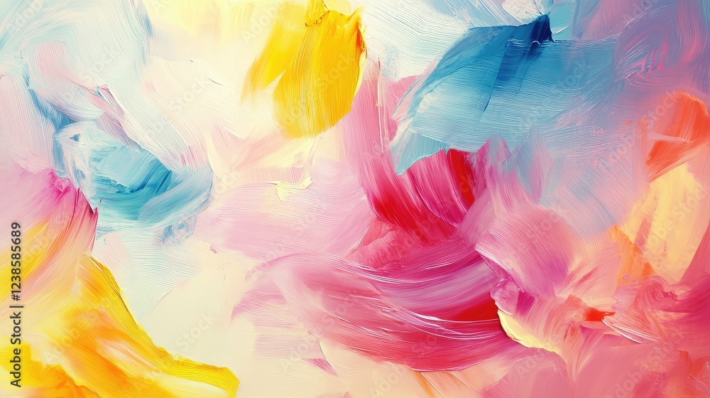 Fototapeta premium Abstract Colorful Background with Soft Brush Strokes and Vibrant Hues in Shades of Blue, Pink, Yellow, and White for Artistic and Creative Purposes