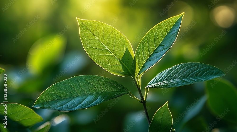 Vibrant green leaves bask in soft sunlight creating a serene nature scene.. AI Generated Vibrant green leaves bask in soft sunlight creating a serene nature scene.. AI Generated