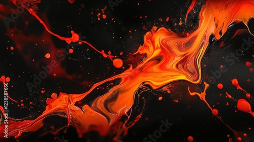 Abstract orange and red liquid paint texture on dark background for artistic designs, wallpapers, and creative projects with fluid movement concept